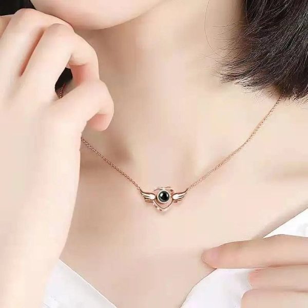 Custom Heart Wing Zircon Gem Hidden Photo Necklace - Image 2