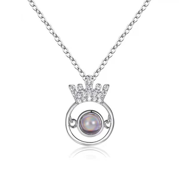 Custom Hidden Photo Projection Round Crown Diamond Necklace - Image 5