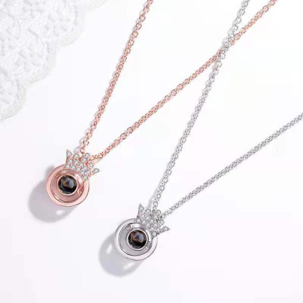 Custom Hidden Photo Projection Round Crown Diamond Necklace - Image 3