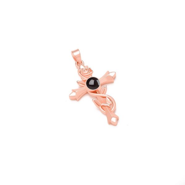 Custom Hidden Photo Projection Vintage Rose Cross Necklace - Image 8