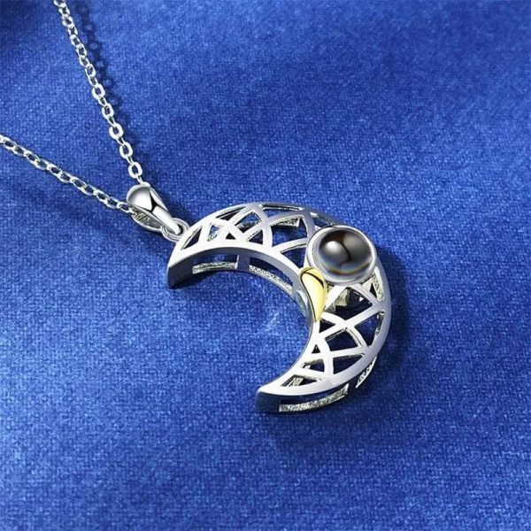 Custom Photo Projection Couples Moon Necklace - Image 7